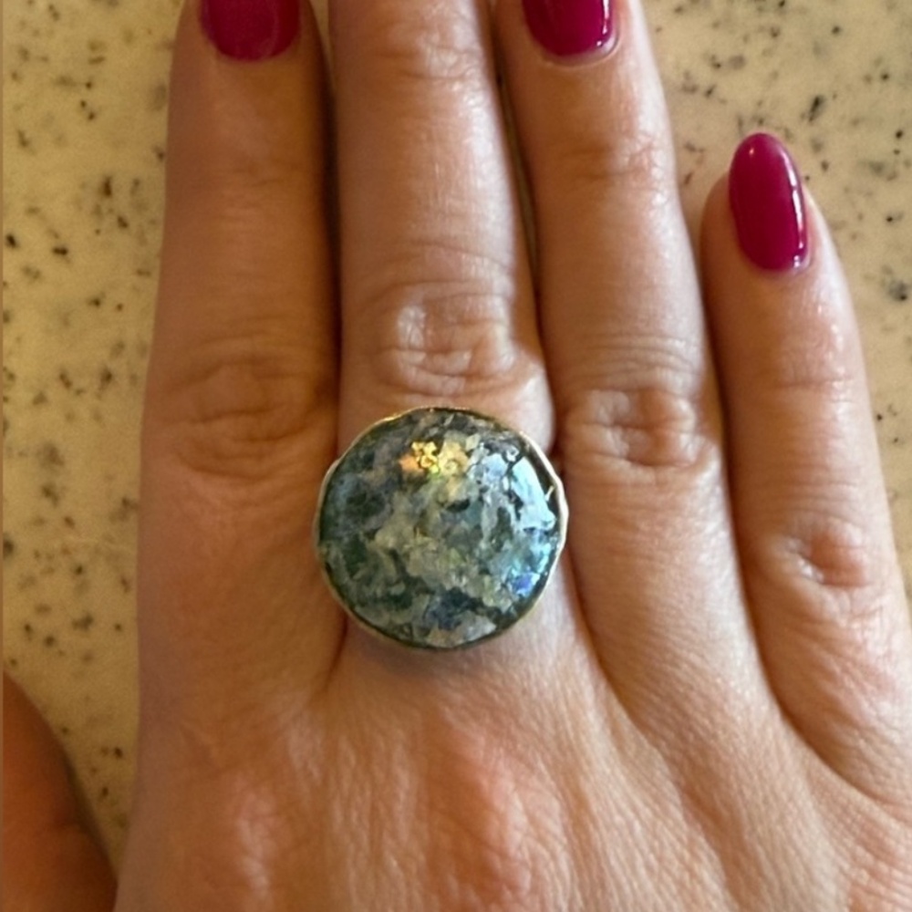 Regina Lane Israel 925 Roman Glass Sterling Silver Ring Size 9 Vintage